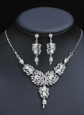 欧美项链耳环两件套新娘复古高级设计感新款女士锁骨链夸张气质款