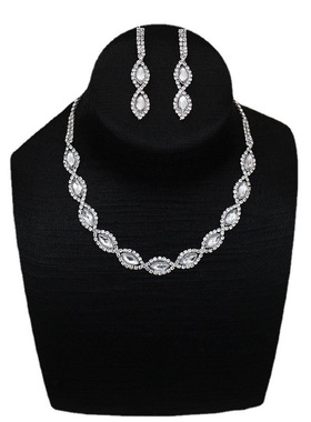 日韩圆形水晶礼服百搭套链水钻耳环项链套装晚宴宴会配饰女式项链