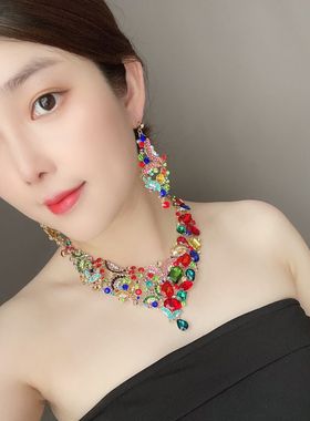 欧美大牌超奢华水晶女短锁骨项链