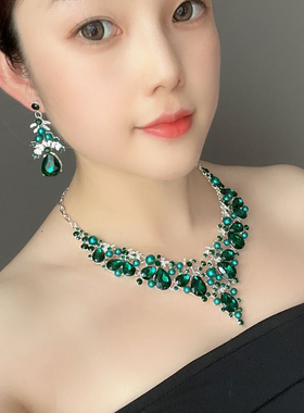 百搭个性欧美复古水晶套装锁骨链