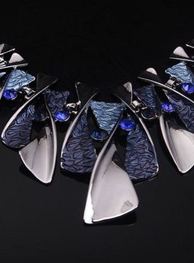 欧美高级套装时尚短锁骨蓝色项链