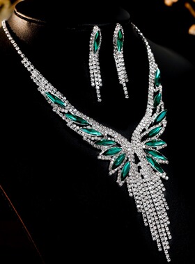 欧美新娘饰品项链耳环首饰套装宴会礼服套链时尚百搭气质配饰批发