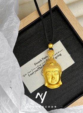 越南沙金新中式古法金民族风平安佛头实心吊坠 国风编绳项链批发