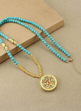 唯品会官方旗舰店民族风仿绿松石沙金串珠项链女新中式复古小众