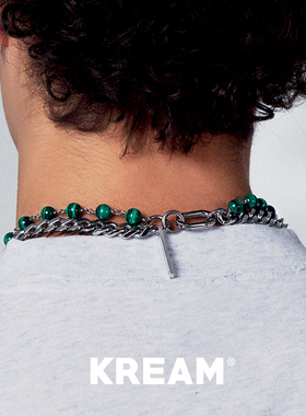 KREAM 原创 天然孔雀石珍珠拼接古巴项链嘻哈男女锁骨链双层