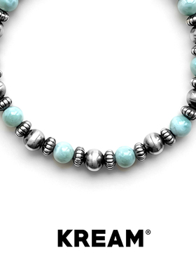 KREAM 925银做旧银珠海纹石手链男欧美潮流女手串情侣礼物