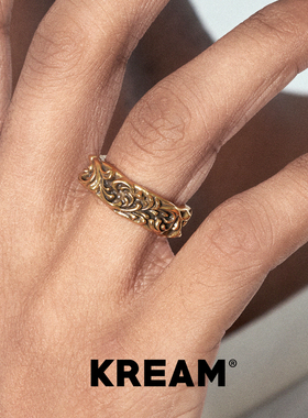 KREAM 925银镀金复古唐草纹开口戒指男欧美嘻哈女指环情侣礼物