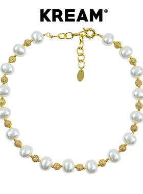 KREAM复古钻球贝珠项链男嘻哈女