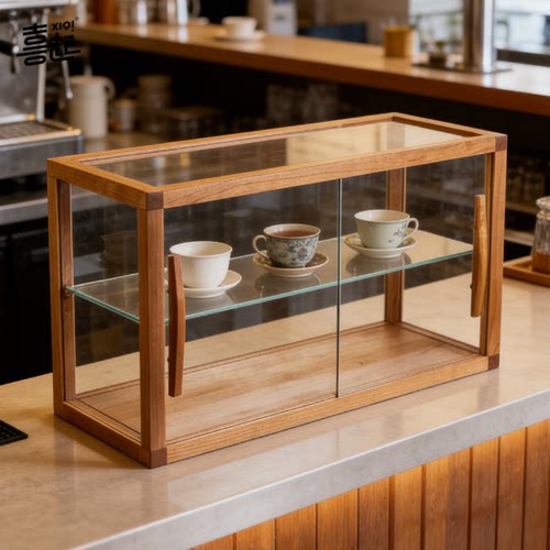 黑胡桃实木小型家用玻璃展示柜 桌面手办水杯茶具收纳柜透明防尘 - 图0