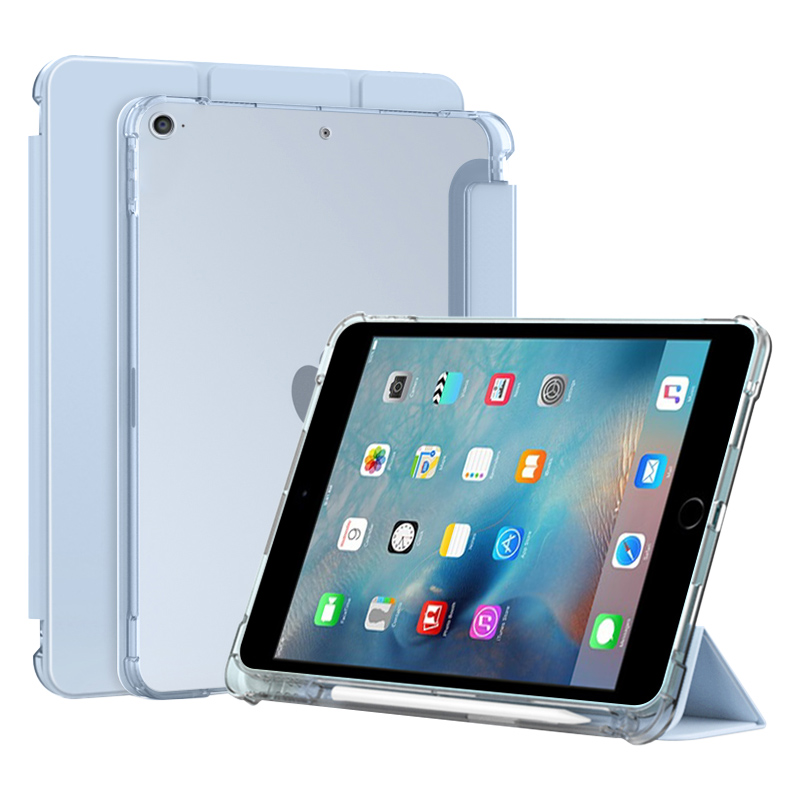 适用ipadmini4保护套三折带笔槽苹果爱派Mini4透明磨砂7.9英寸硅胶壳轻薄A1538防摔平板电脑简约全包软壳-图0