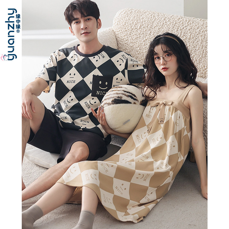 2022年新款夏季情侣纯棉短袖睡裙 缘中缘睡衣/家居服套装