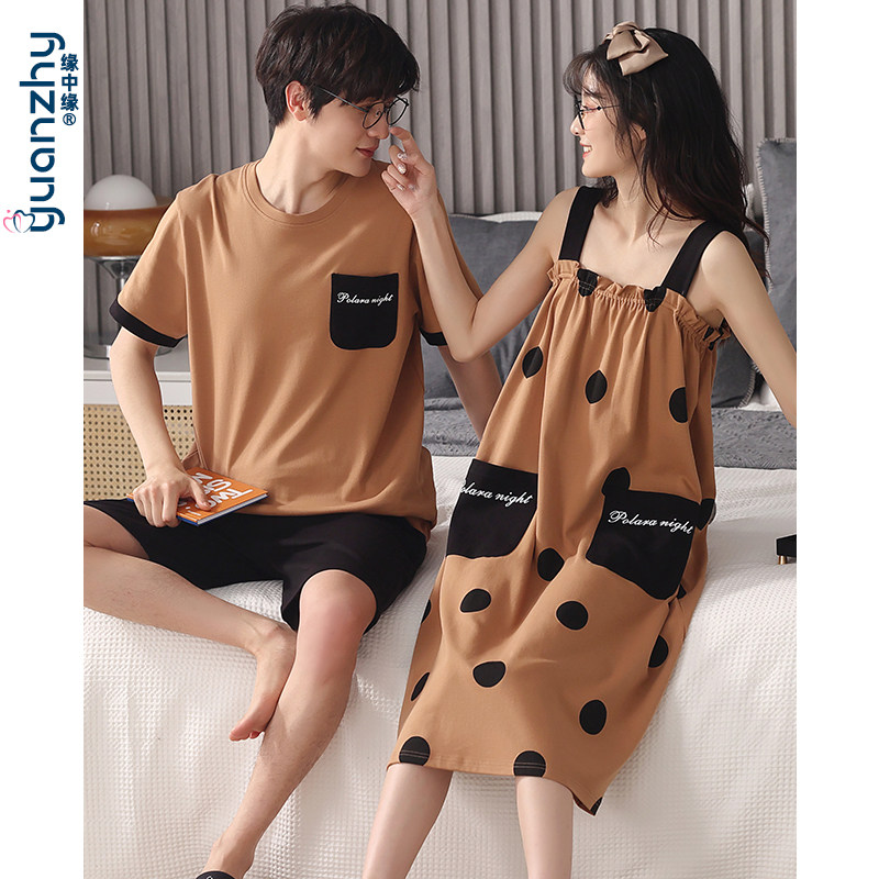 2022年新款夏季情侣纯棉短袖睡裙 缘中缘睡衣/家居服套装