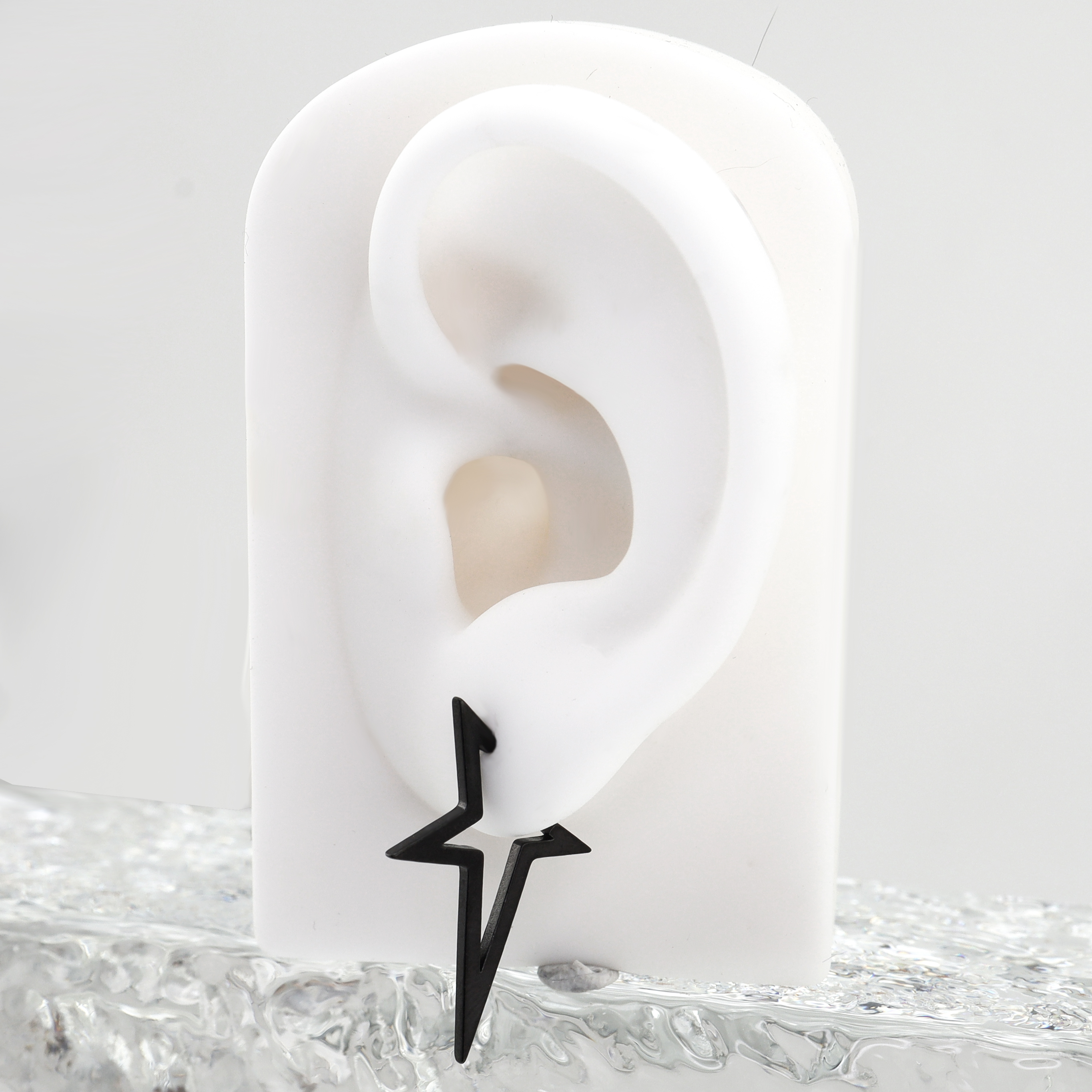 Shinma钛钢五角星耳钉耳骨钉暗黑色银色亚比朋克穿刺耳饰 - 图0