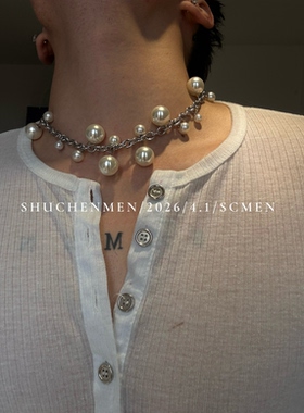 SCMEN 小众原创设计chocker珍珠夸张亚比朋克钢钛锁骨链