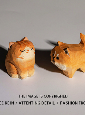 橘猫柴犬木雕饰品手工