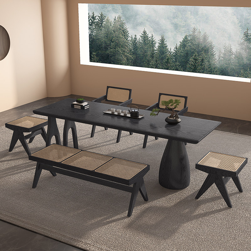 侘寂风白蜡木胡桃木实木茶桌椅组合设计师书桌一体两用茶台新中式,淘宝优惠券,粉丝福利购,淘宝优惠卷