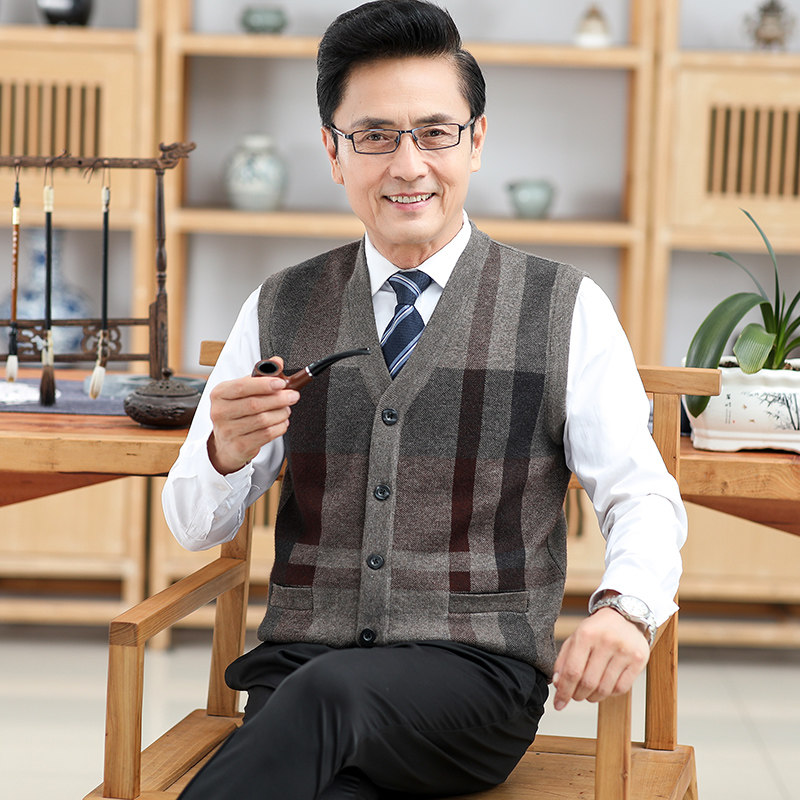 中老年马甲男春秋季爸爸秋装坎肩老年人爷爷加绒加厚保暖针织背心,淘宝优惠券,粉丝福利购,淘宝优惠卷
