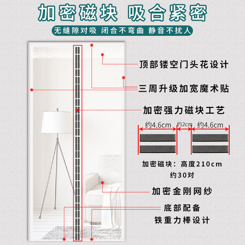 夏季魔术贴纱窗防蚊门帘家用卧室隔断通风免打孔磁性自吸蚊帐帘子 - 图0
