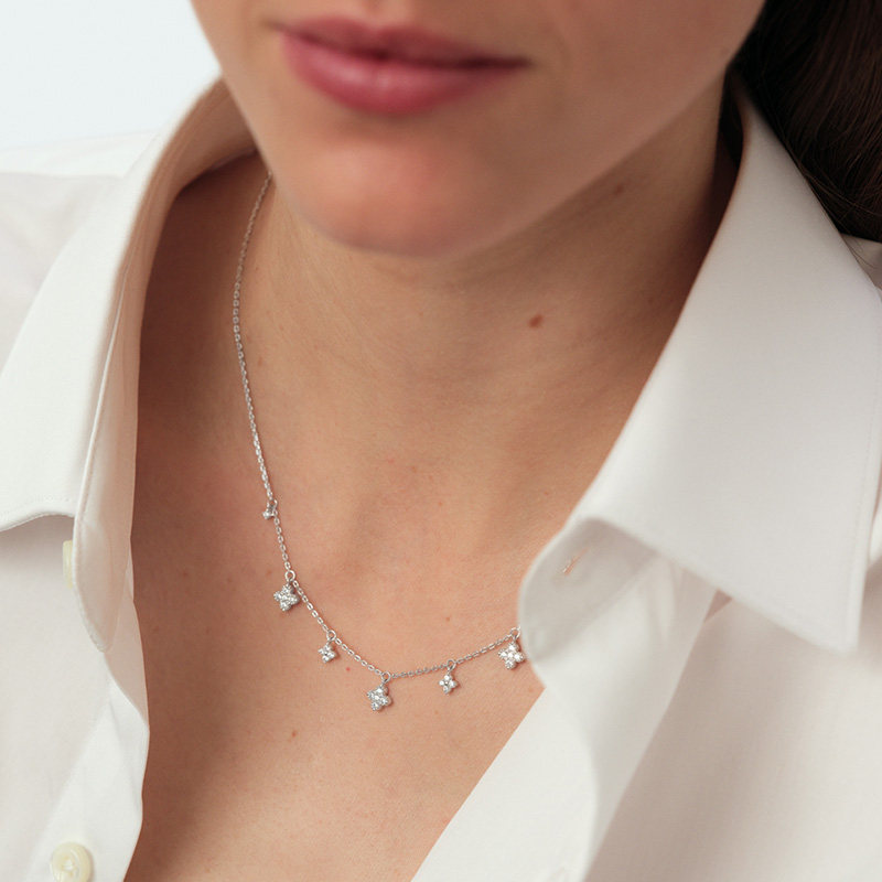 AGATHA/瑷嘉莎幸运四叶花迷你项链彩色宝石法式圣诞礼物