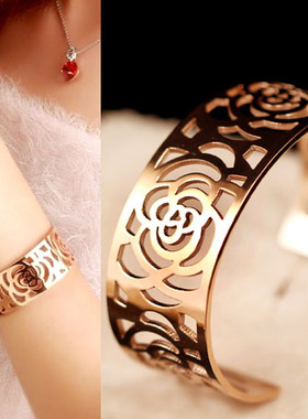 多款可选镀18K玫瑰金立体山茶花戒指女韩国彩金尾戒 开口可调节