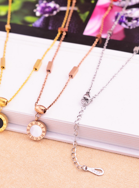 韩版镀玫瑰金罗马数字镶钻装饰项链女日韩百搭彩金锁骨链饰品