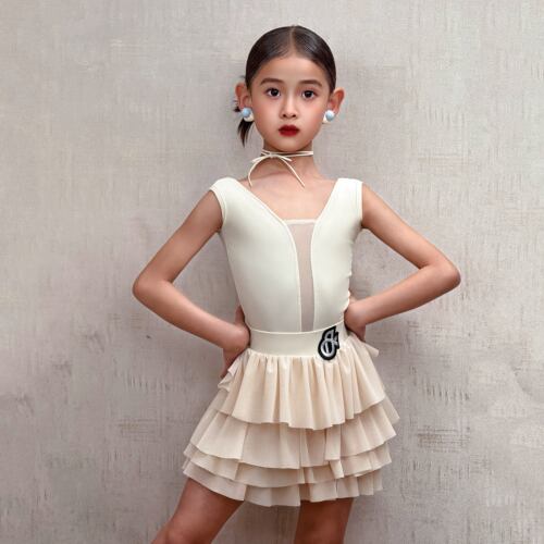 梵蒂恺2025新款夏季拉丁舞服女童练功服儿童高级感演出舞蹈服套装 - 图0