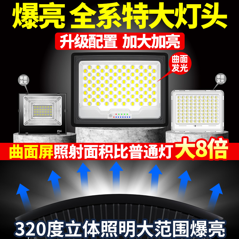 2024新款太阳能灯庭院户外曲面家用防水超亮农村投光灯大功率照明 - 图0