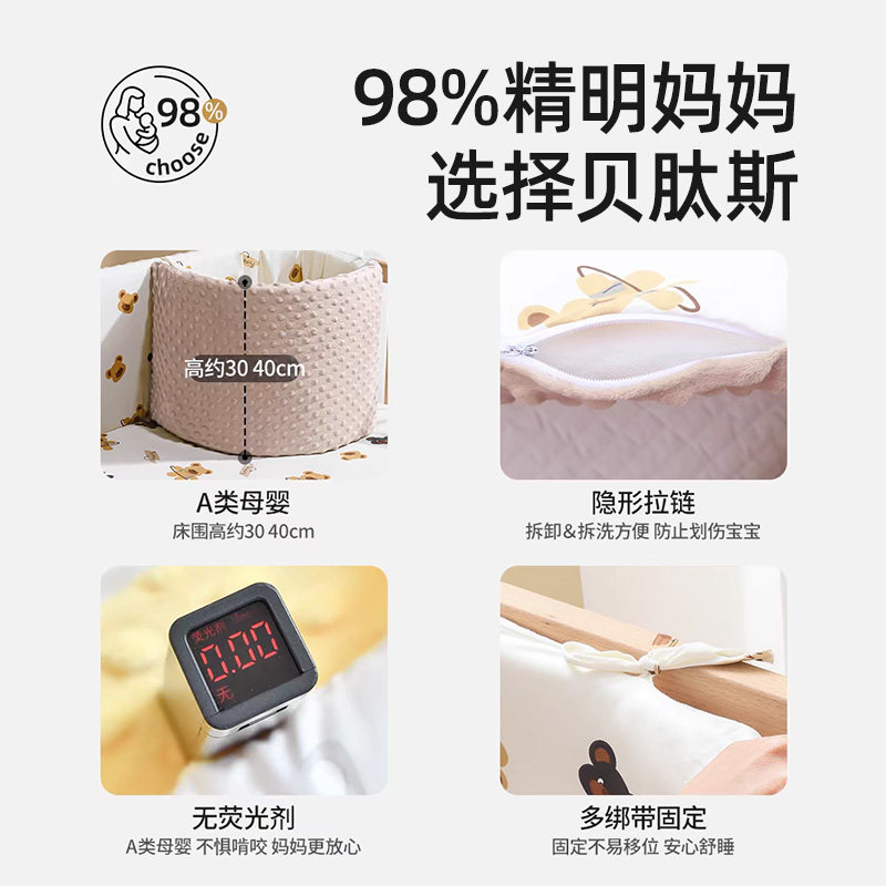 贝肽斯婴儿床围栏软包防撞豆豆绒围挡布四季可拆洗宝宝拼接床护栏,淘宝优惠券,粉丝福利购,淘宝优惠卷
