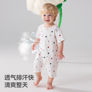 贝肽斯婴儿短袖连体衣夏季纯棉透气睡衣