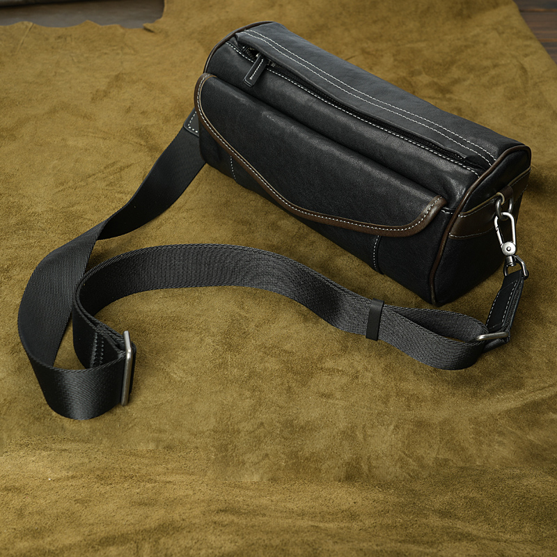 新款男包头层牛皮单肩斜挎包真皮胸包圆桶休闲复古高级感机车包潮 - 图1