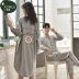 Cặp đôi đồ ngủ mùa thu tay dài cotton dễ thương dài đoạn váy ngủ nữ mùa xuân và mùa thu lỏng kích thước lớn phù hợp với dịch vụ nhà - Giống cái bộ ngủ Giống cái