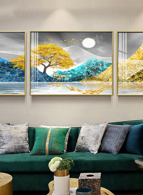 沙发背景墙麋鹿轻奢风客厅装饰画