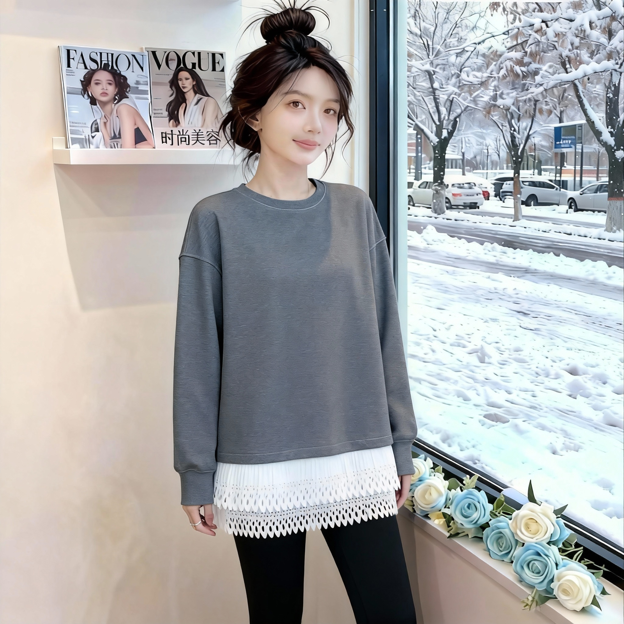 中长款蕾丝花边白色打底衫女秋冬加绒内搭长袖配鲨鱼裤上衣遮屁股,淘宝优惠券,粉丝福利购,淘宝优惠卷