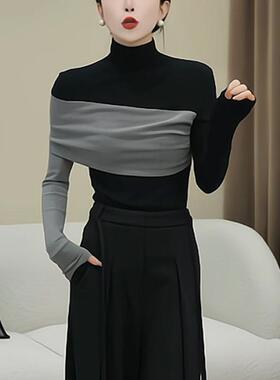 拼接半高领长袖打底衫