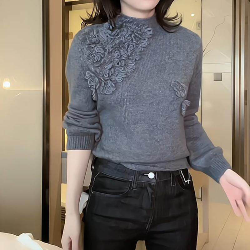 韩系立体花朵慵懒软糯毛衣女秋冬新款宽松洋气内搭针织打底衫上衣,淘宝优惠券,粉丝福利购,淘宝优惠卷