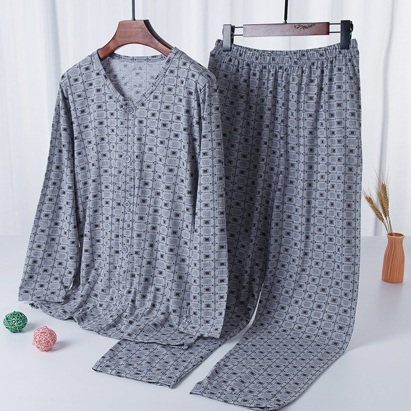 纯棉中老年人大码长袖长裤宽松睡衣 芬汀睡衣/家居服套装