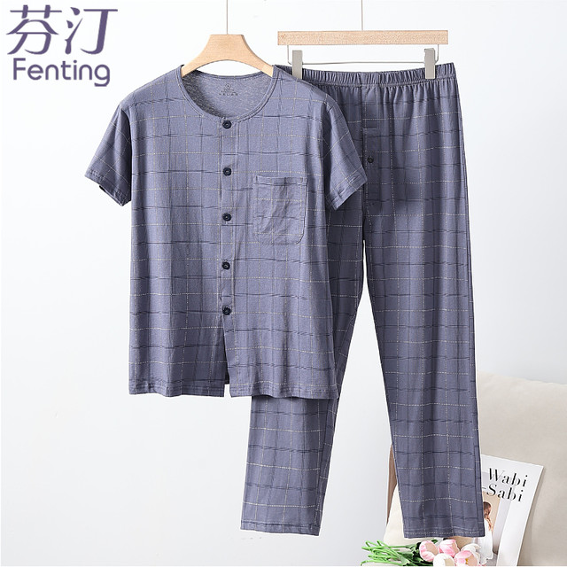 ຊຸດນອນ summer ແລະ pajama pants ທີ່ກໍານົດໄວ້ສໍາລັບພໍ່ເຄື່ອງນຸ່ງຫົ່ມເຮືອນຝ້າຍບໍລິສຸດ