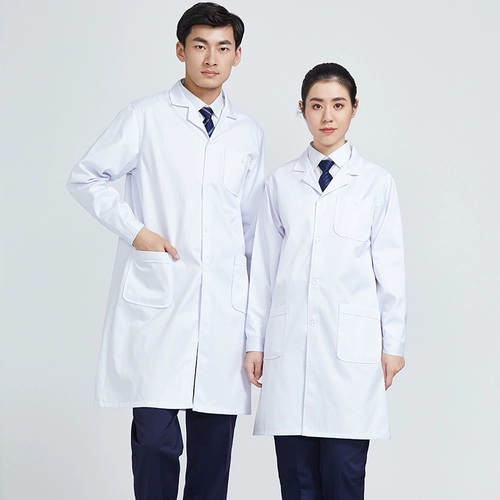 Синий пальто с длинными серыми лабораторными рабочими услугами