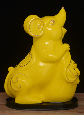 黄色陶瓷招财鼠年吉祥物家居摆设