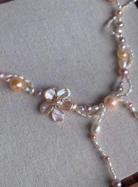 超绝氛围感浪漫天然淡水巴洛克异形珍珠花朵项链女款轻奢小众法式