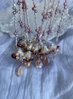 不撞款的小鸟小花项链天然淡水珍珠巴洛克异形珍珠纯手工彩绘编织