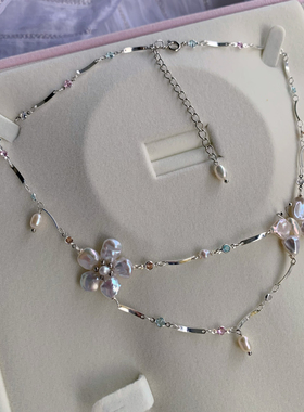 一眼就沦陷纯欲天然淡水珍珠蝴蝶花朵轻奢小众锁骨链2025年新款