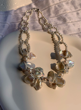 天然淡水异形花瓣珍珠银蓝光top级花瓣珍珠小babt珠短项链chocker