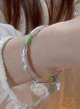 繁花似锦玖玖玖纯yin手镯女款蝴蝶铃兰花推拉式足yin镯子礼物生日
