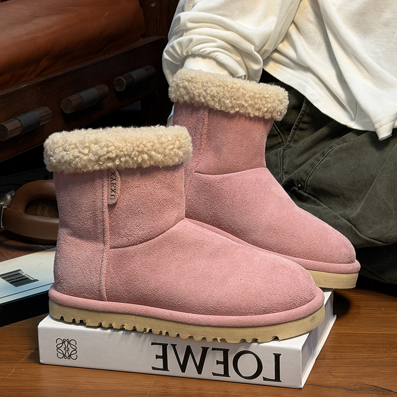 磨砂真皮羊毛厚底雪地靴女2025冬季新款加绒加厚防滑短靴保暖棉鞋 - 图0