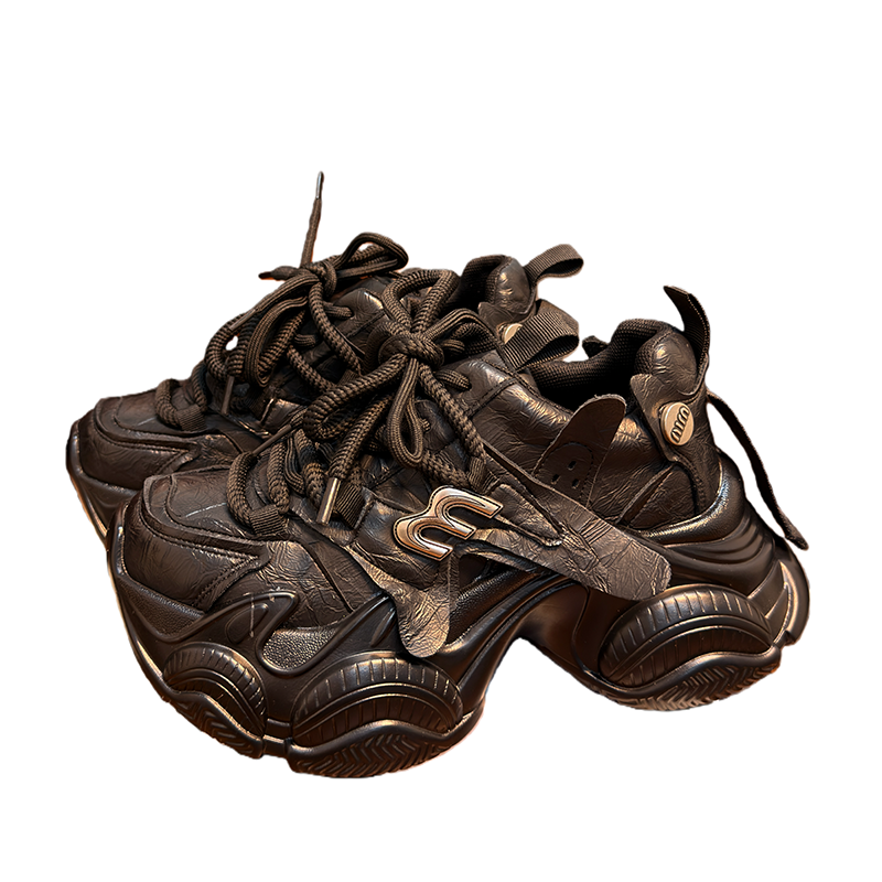 欧货真皮系带松糕厚底老爹鞋女2025新款百搭小个子增高休闲运动鞋,淘宝优惠券,粉丝福利购,淘宝优惠卷