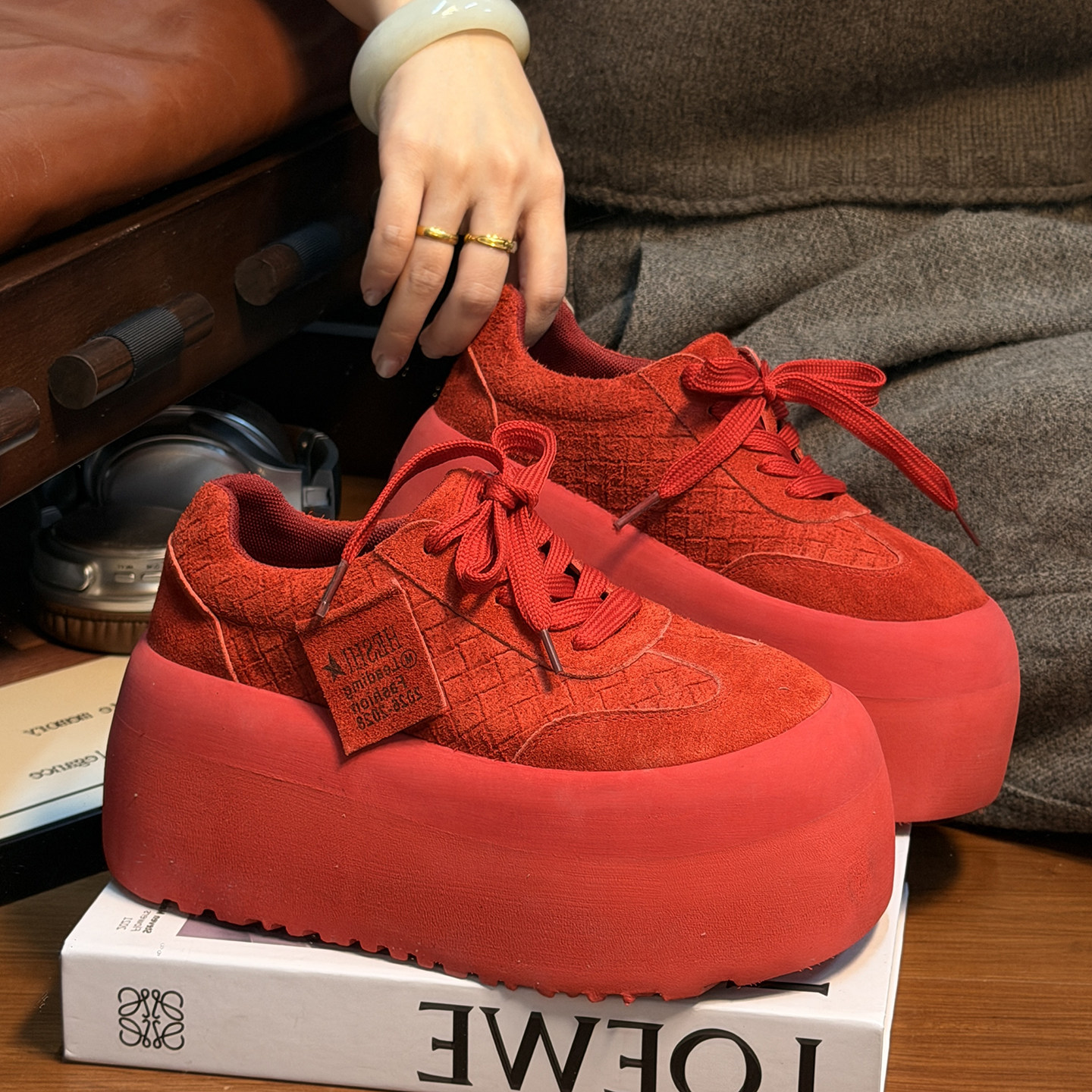 复古真皮做旧松糕厚底德训鞋女面包鞋百搭小个子增高休闲板鞋单鞋,淘宝优惠券,粉丝福利购,淘宝优惠卷