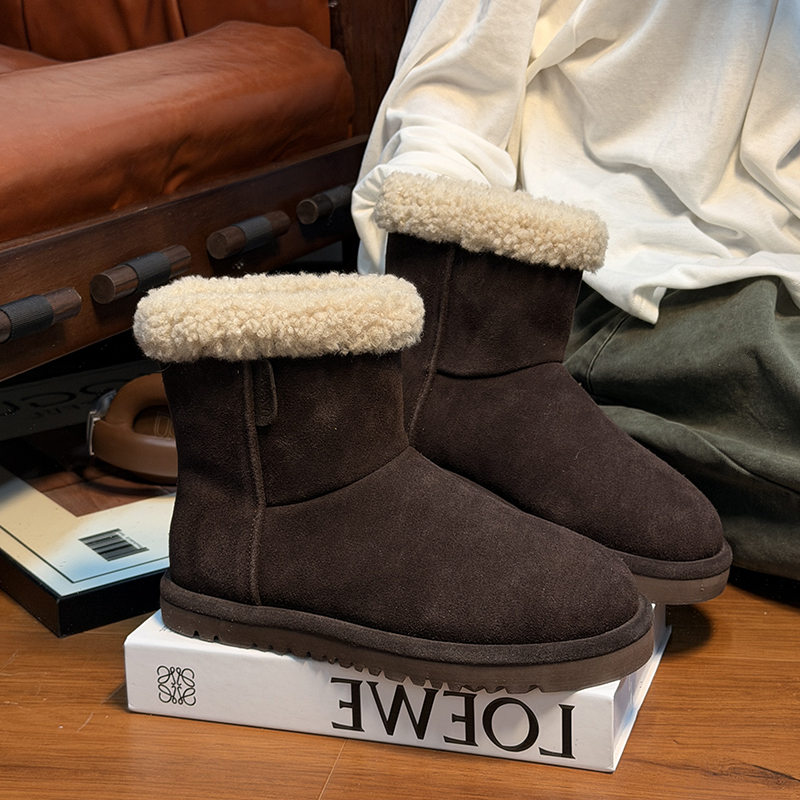 磨砂真皮羊毛厚底雪地靴女2025冬季新款加绒加厚防滑短靴保暖棉鞋 - 图1