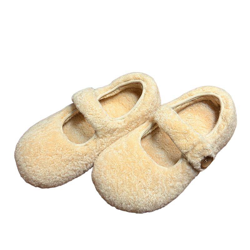 网红玛丽珍毛毛鞋女外穿真皮羊羔毛厚底加绒棉瓢鞋百搭平底豆豆鞋,淘宝优惠券,粉丝福利购,淘宝优惠卷