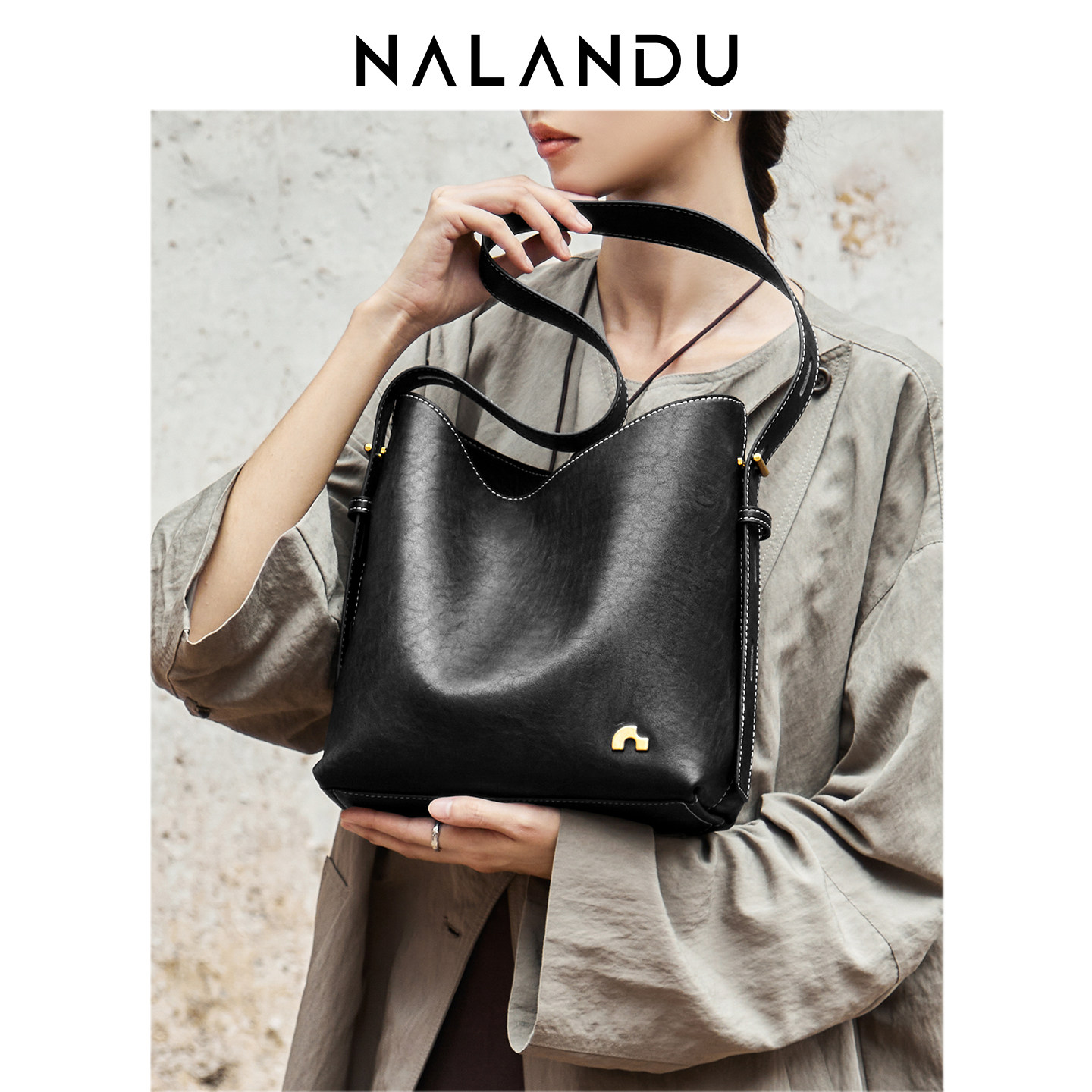 纳兰杜包包女士2025新款秋水桶包大容量斜挎包女包通勤真皮单肩包,淘宝优惠券,粉丝福利购,淘宝优惠卷